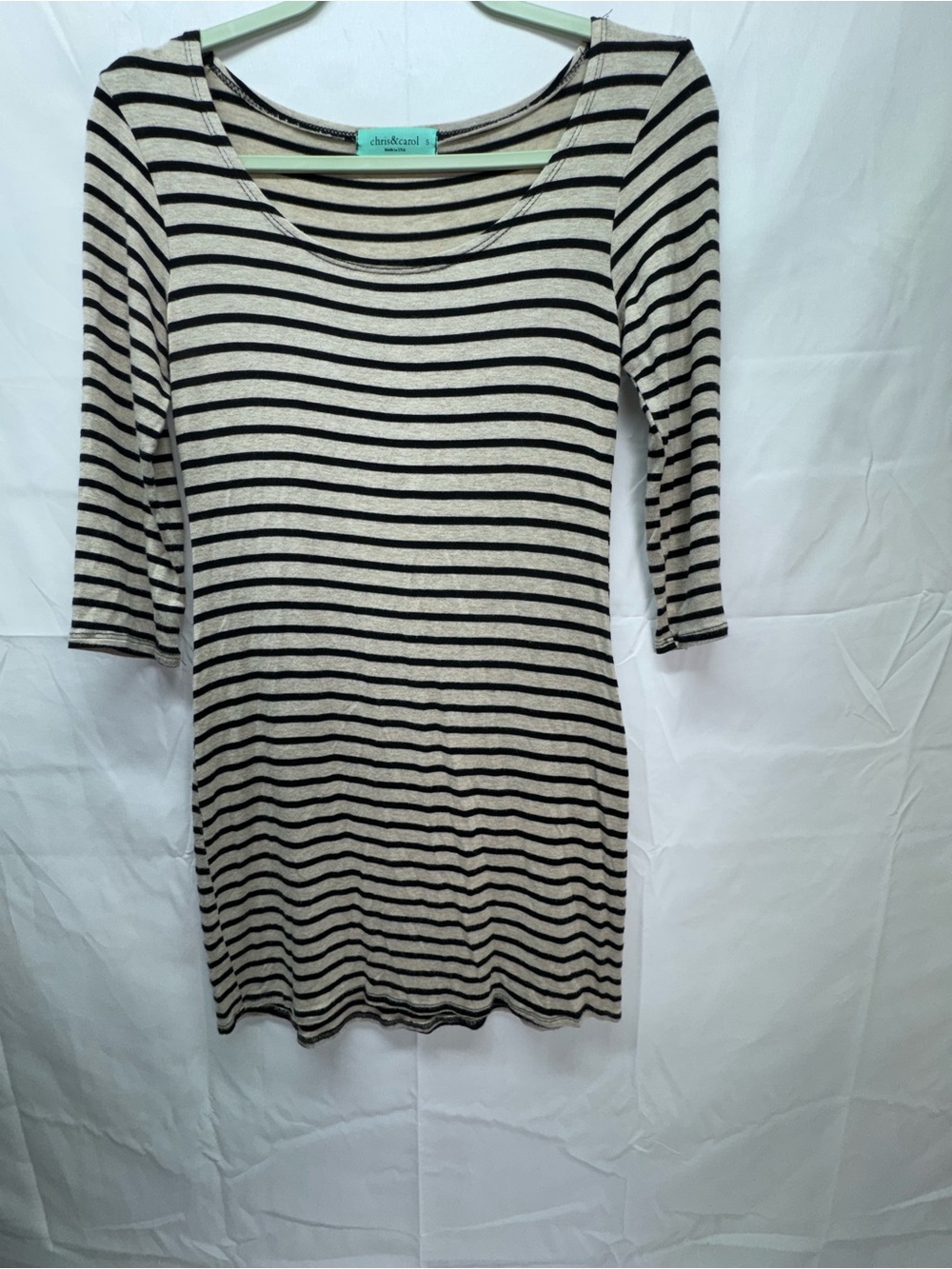 Chris & Carol Black and Cream Striped Long Sleeve Scoop Neck Dress
